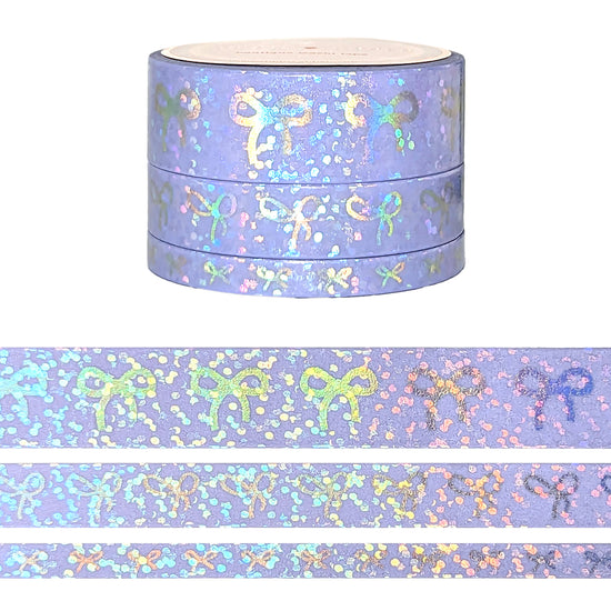 Purple Bubble Bow washi set of 3 (15/10/5mm + silver holographic / glitter bubble overlay)