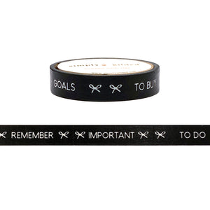 Black Perforated Tasks washi (10mm + white print) - Restock