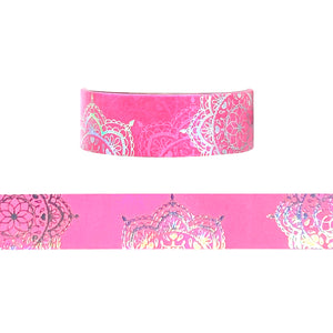 Neon Pink Punch Mandala washi (15mm + silver holographic foil)