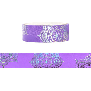 Neon Grape Soda Mandala washi (15mm +  silver holographic foil)
