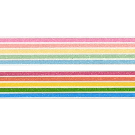Glitter Rainbow Stripe washi set of 2 (15mm + glitter overlay)(Item of the Week)