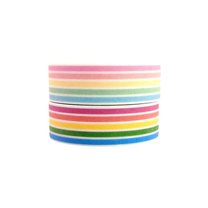 Glitter Rainbow Stripe washi set of 2 (15mm + glitter overlay)