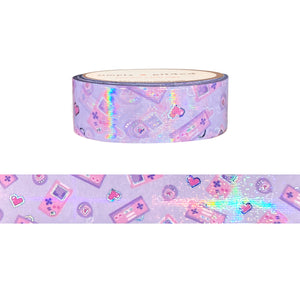 Gamer Girl Pattern washi (15mm + silver holographic foil / overlay)