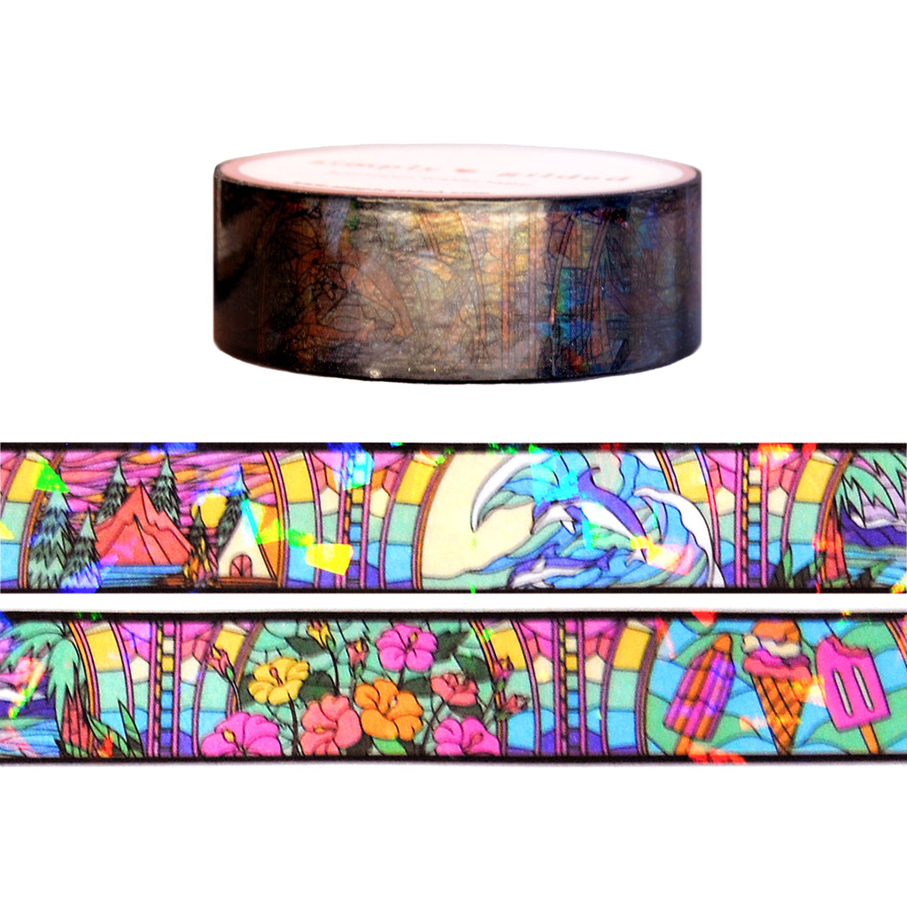 Summer Stained Glass PET tape (15mm + crystal iridescent overlay