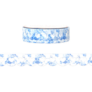 Blue Chinoiserie Heart Lace Scallop washi (12mm)
