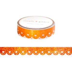 Showgirl Orange Sparkle Scallop Heart washi OOPS (12mm + orange sparkle holographic foil)