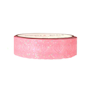 Rosette Heart Lace Scallop washi (12mm + iridescent bubble glitter overlay)(Item of the Week)