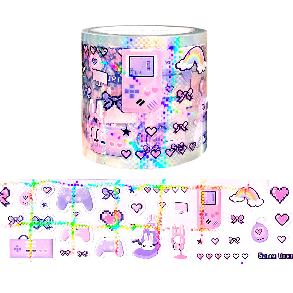 Gamer Girl PET tape (50mm + purple foil / pixel overlay) - new