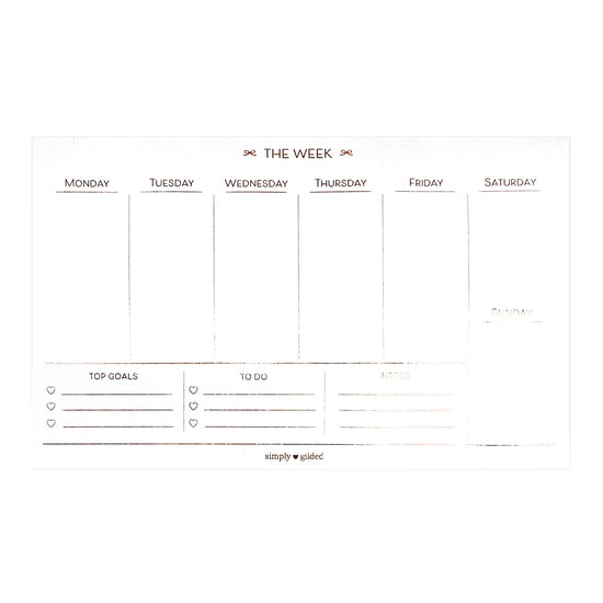 White Weekly Notepad (rose gold foil)