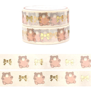 Sweet Jasper Bow washi set of 2 (15mm + light gold foil)