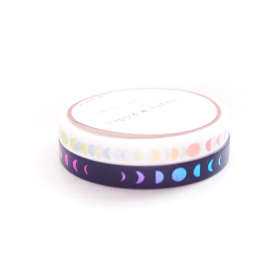 Perforated Moon Phase Black / White washi set of 2 (6mm + you pick)(Item of the Week)