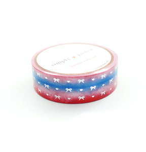 Red, White & Blue Heart & Bow Variation Ombré washi (15mm + silver)
