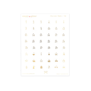 White Moon Kitty Date Dots (Dates + light gold foil)