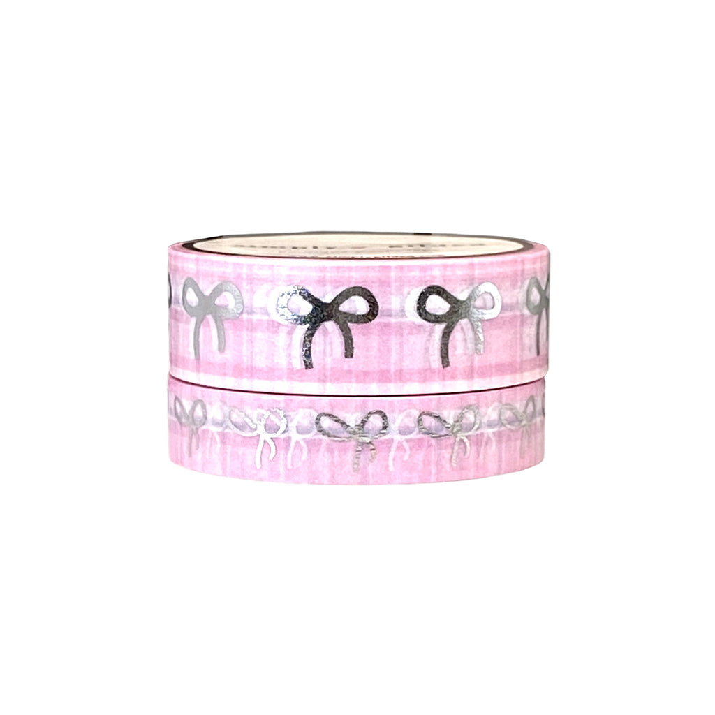 WASHI TAPE 15/15mm set of 2 - HEART & BOW PINK/WHITE set + silver/rose –  simply gilded