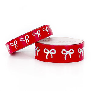 Red Sparkler Bow washi set (15/10mm + silver holographic sparkler foil)