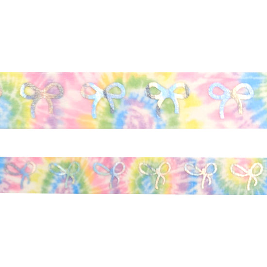 Tie-dye Rainbow Bow Washi set (15/10mm + silver swirl holographic foil)