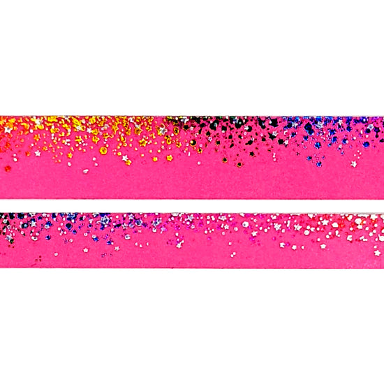 Neon Pink Stardust Rainbow washi set (15/10mm + rainbow / silver glitter holographic foil)