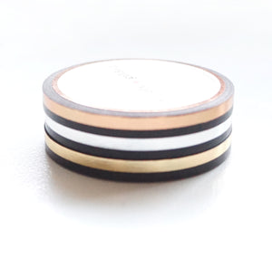 5mm set of 3 WASHI - Black Color Block + light gold/silver/rose gold foil OOPS*