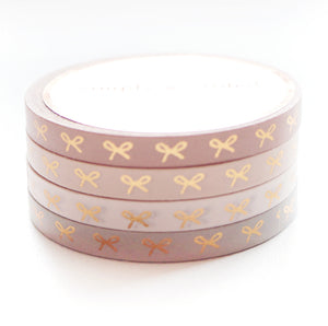 WASHI 5mm set of 4 - Blushbaby Horizontal Bows + rose gold foil