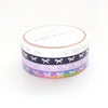 WASHI 5mm - Horizontal BOW (white/black/lavender/rainbow bright) + silver crystal holo