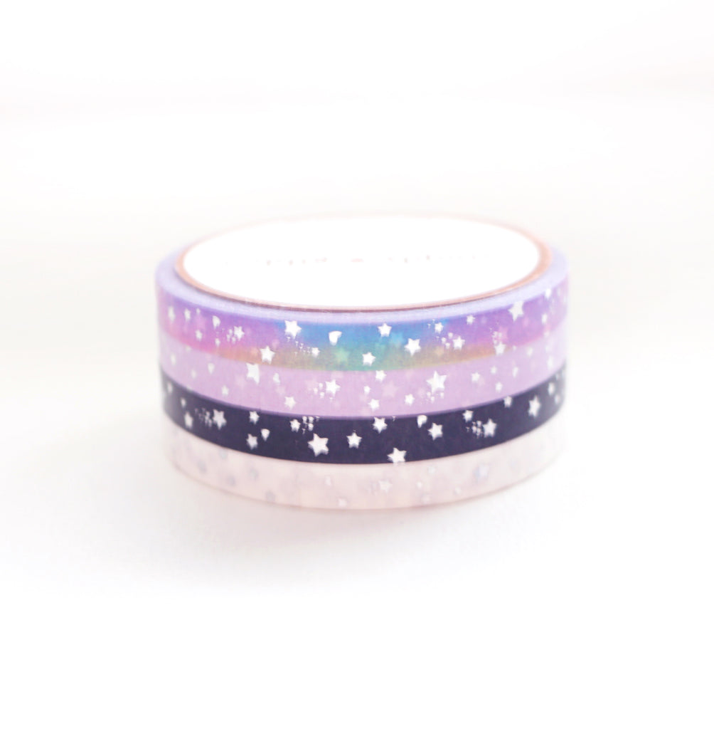 Black Stardust washi set (15/10mm + silver / silver holographic foil) –  simply gilded