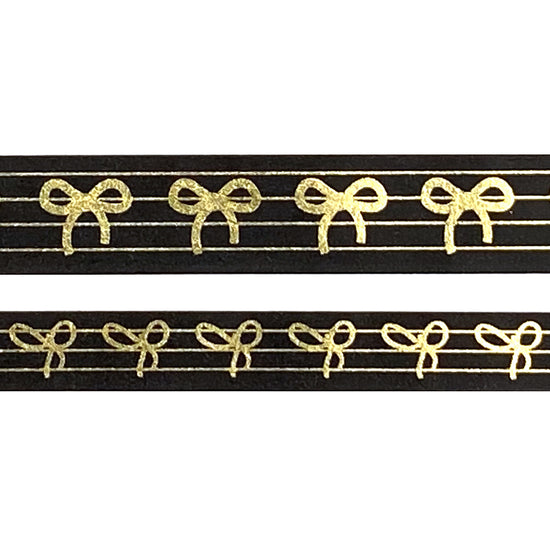 Black & Gold Stripe Bow washi set (15/10mm + light gold foil)