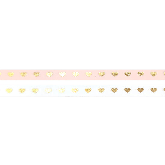 Classic Pink & White Hearts washi set of 2 (5mm + light gold foil)