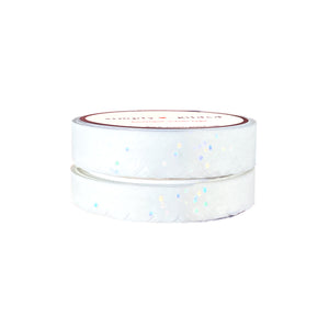 White Scallop washi set of 2 (10/8mm + iridescent bubble glitter overlay)
