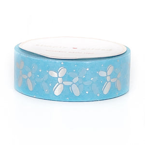 WASHI 15mm - Birthday BALLOON Animal BLUE + silver holographic foil (restock)