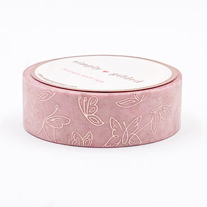 WASHI 15mm - PEACH Minimal Line BUTTERFLY Outline + rose gold foil