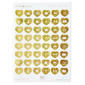 STICKERS - Heart Icons - Basics + light gold holographic glitter foil (glossy paper)