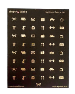 STICKERS - BLACK Heart ICONS - Basics + LIGHT GOLD foil