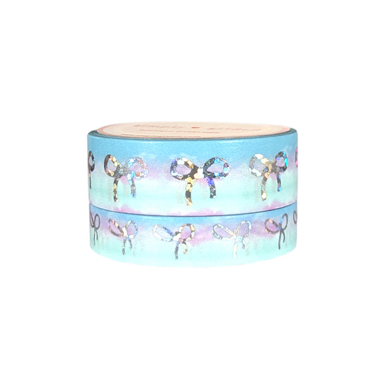Pastel Mermaid Bow washi set (15/10mm + silver holographic bubble foil)
