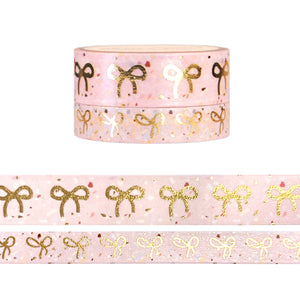 Pink Terrazzo 2.0 Bow washi set (15/10mm + light gold foil)