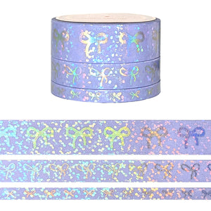 Purple Bubble Bow washi set of 3 (15/10/5mm + silver holographic / glitter bubble overlay)