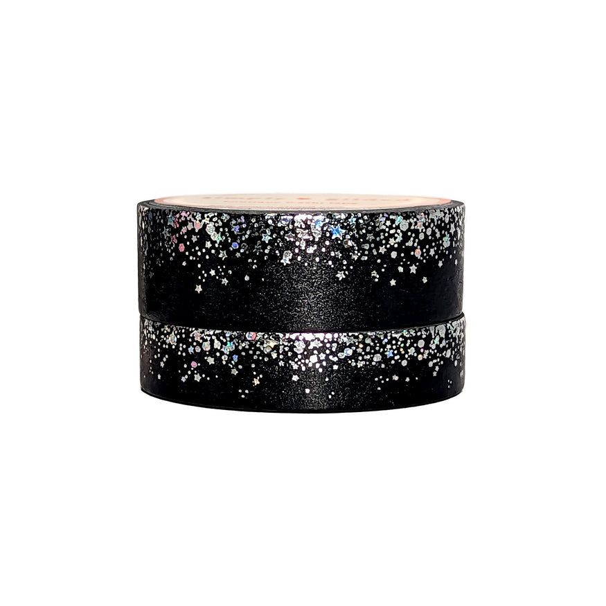 Black Stardust washi set (15/10mm + silver / silver holographic foil) –  simply gilded