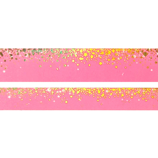 Neon Stardust Bubblegum washi set (15/10mm + light gold holographic / white stars) - Restock