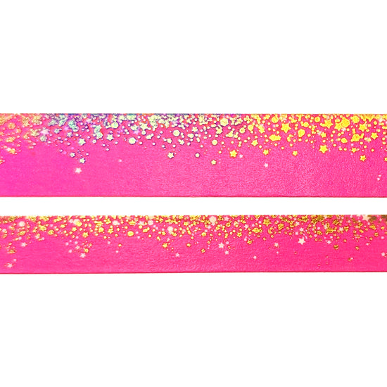 Neon Stardust Doll Pink washi set (15/10mm + light gold holographic / white stars)