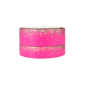 Neon Stardust Doll Pink washi set (15/10mm + light gold holographic / white stars) - Restock