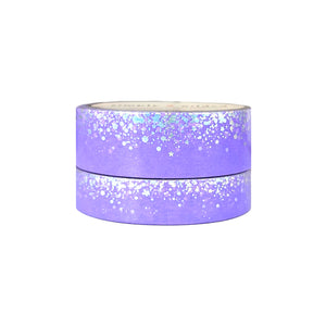 Neon Stardust Purple washi set (15/10mm + silver holographic / white stars) - Restock