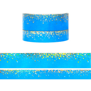 Neon Blue Stardust washi set (15/10mm + light gold holographic foil / white stars)