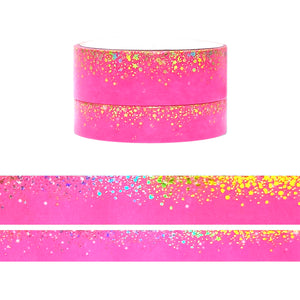 Neon Pink Punch Stardust washi set (15/10mm + light gold holographic foil / white stars)