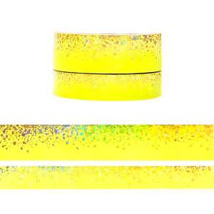 Neon Lemon Stardust washi set (15/10mm + light gold holographic foil / white stars)