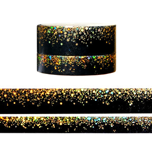 Black Stardust washi set (15/10mm + light gold / light gold holographic foil)