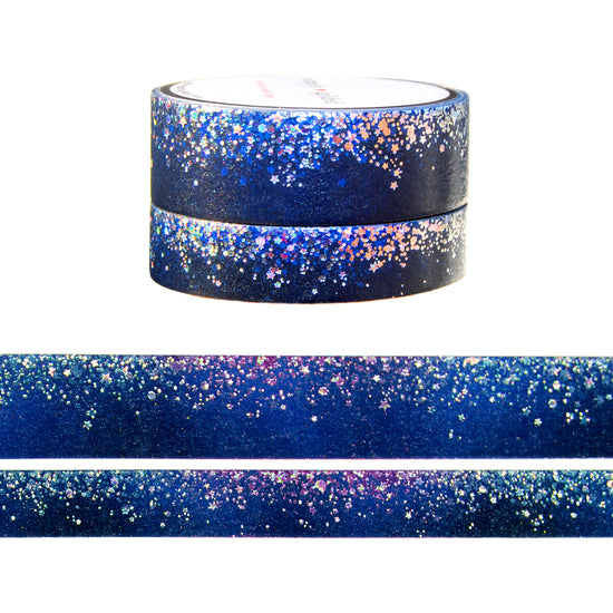 Navy Stardust washi set (15/10mm + silver /silver holographic foil)