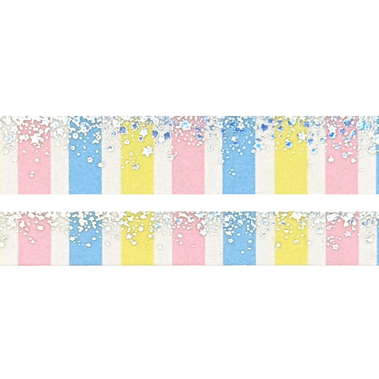 Ice Cream Dream Striped Stardust washi set (15/10mm + silver holographic / silver sparkler holographic foil)(Item of the Week)