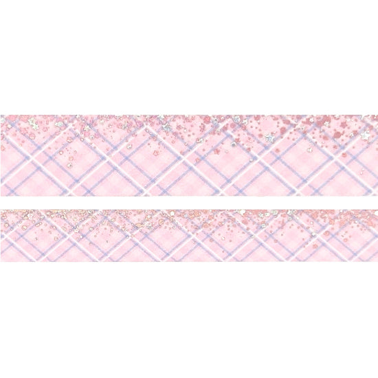 Cotton Candy Plaid Stardust Pink washi set (15/10mm + aurora pink / silver sparkler holographic foil) (Item of the Week)