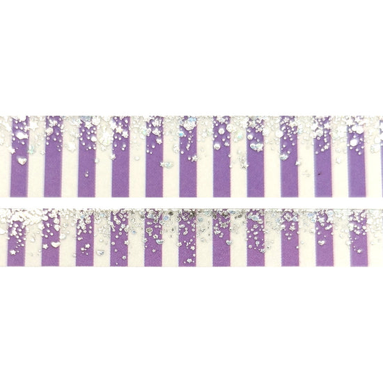 Purple & White Candy Stripe Stardust washi set (15/10mm + silver / silver bubble glitter holographic foil)(Item of the Week)