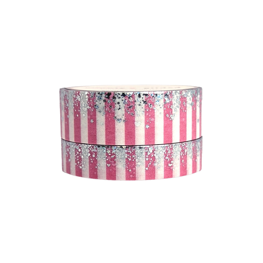 Pink & White Candy Stripe Stardust washi set (15/10mm + silver / silve –  simply gilded