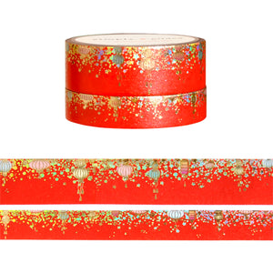 Lucky Red Lanterns Stardust washi set (15/10mm + light gold / light gold holographic foil)